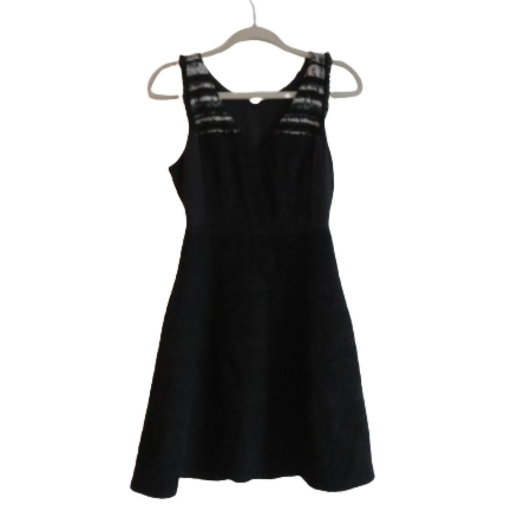 KOBI HALPERIN Black Textured Tweed Wool Blend Fit and Flare Dress Office Siren